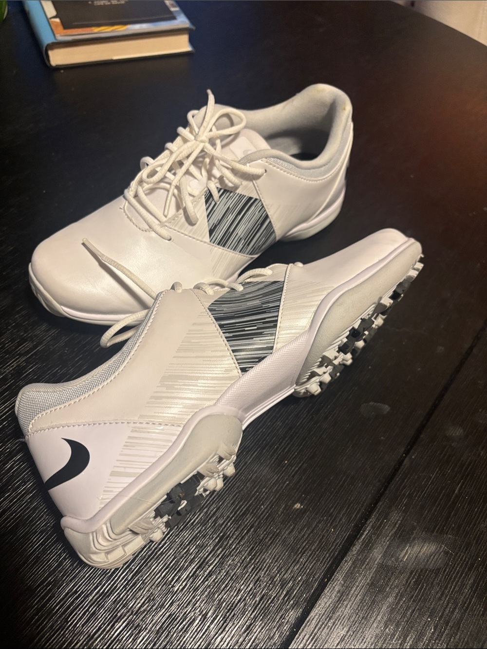 Nike White Golf Shoes with Black Patterned Panel
